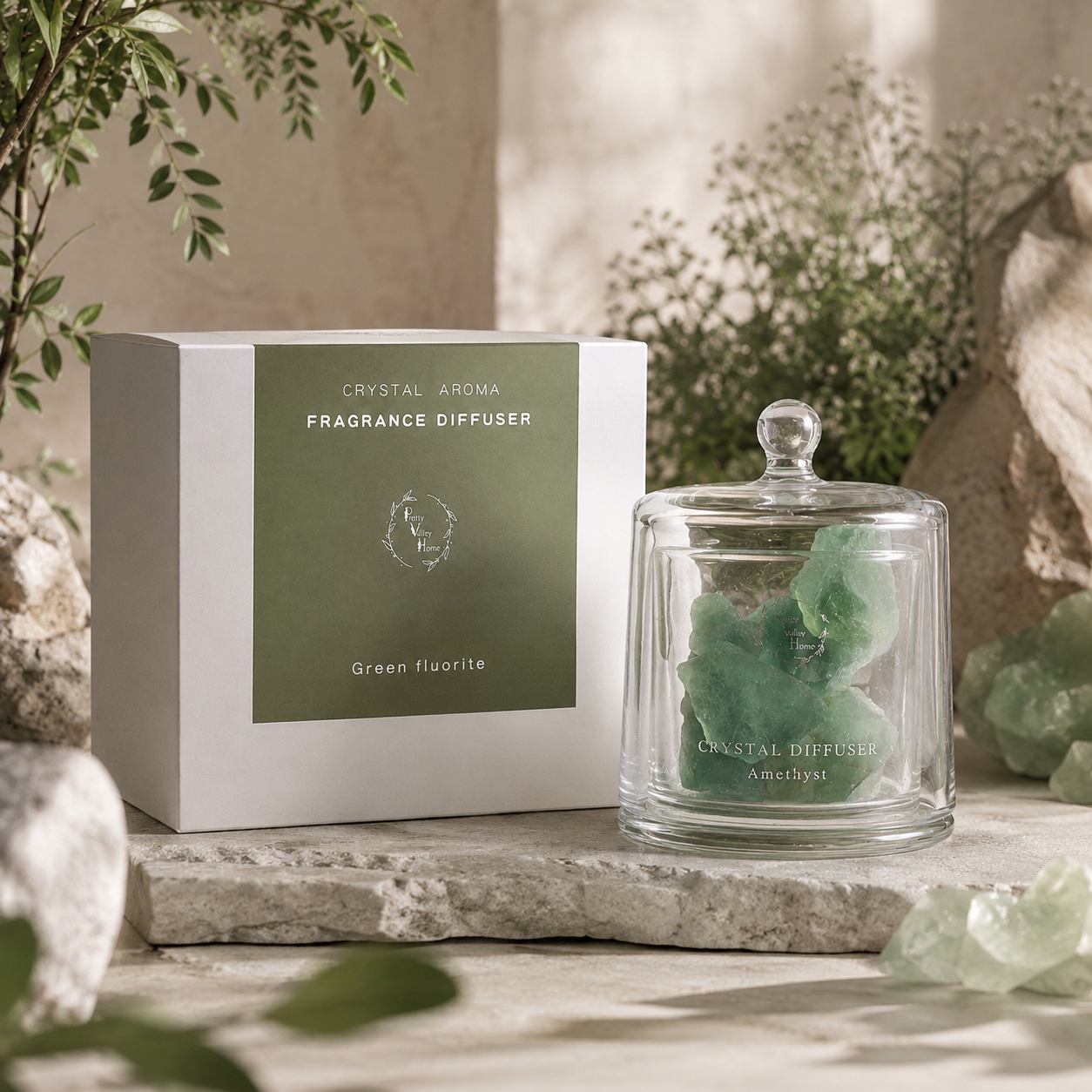 Pretty Valley Home Crystal Aromatherapy - Green Fluorlte
