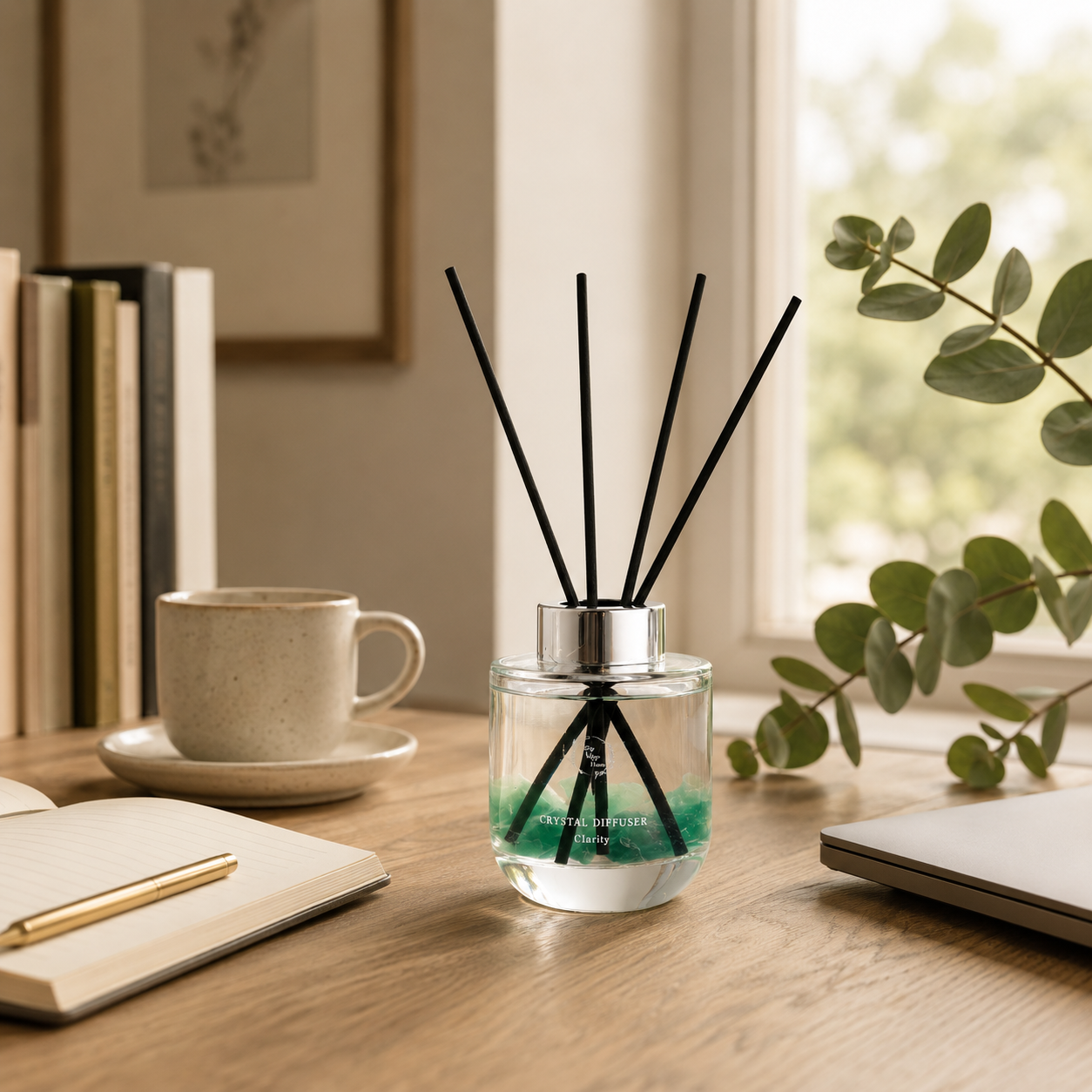 Pretty Valley Home Crystal Reed Diffuser - Clarity Green Fluorite