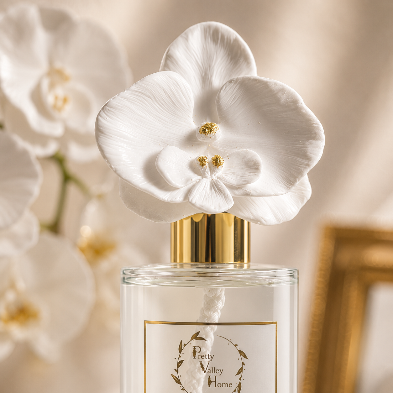 Pretty Valley Home White Orchid Ceramic Flower Reed Diffuser Gift Set – 200ml Handmade Home Fragrance, Elegant Ceramic Art & Perfect Gift for Her