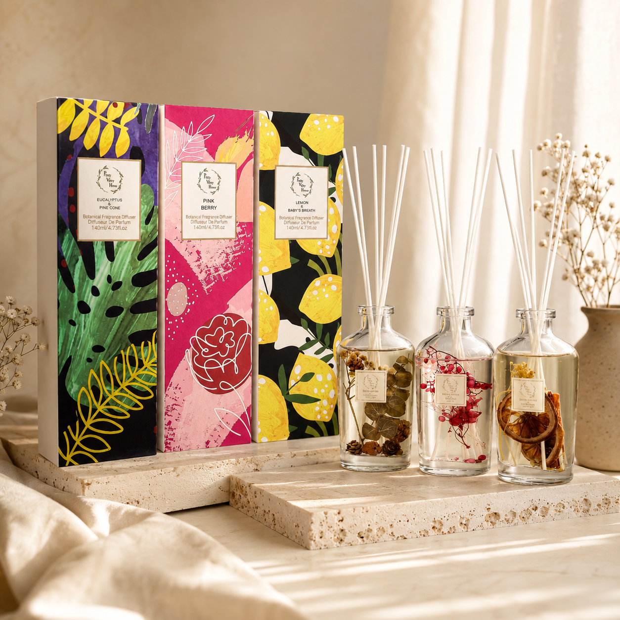 Botanical Reed Diffuser Sets for Office Bathroom Room Decor - 140ml (4.7 oz )