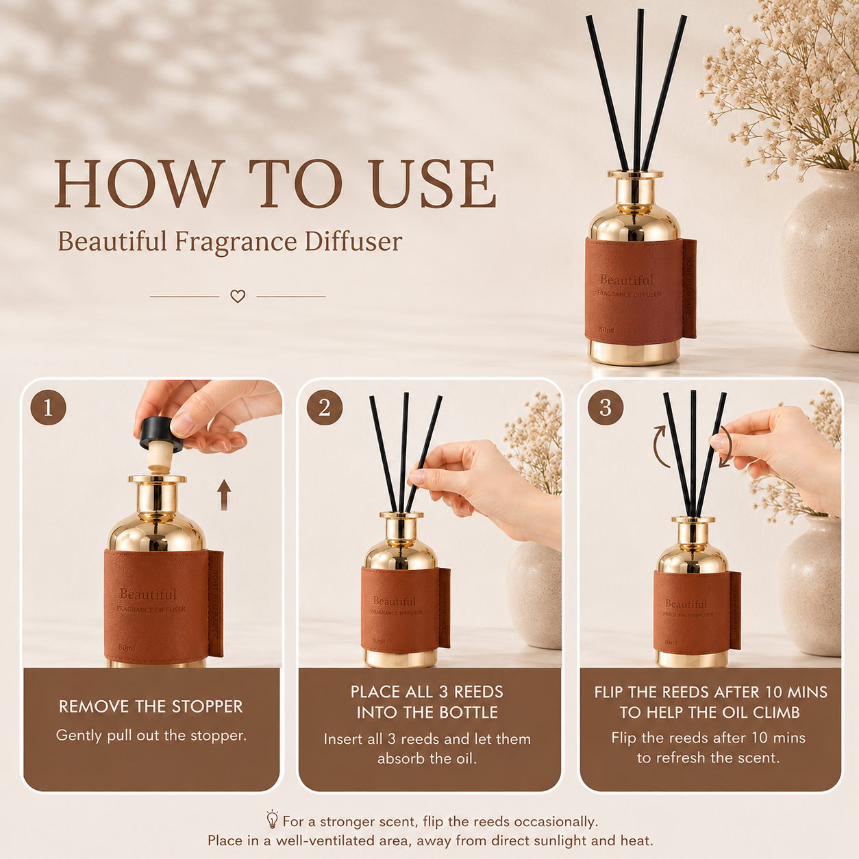 Pretty Valley Home Special Gold Leather Reed Diffuser - 80ml