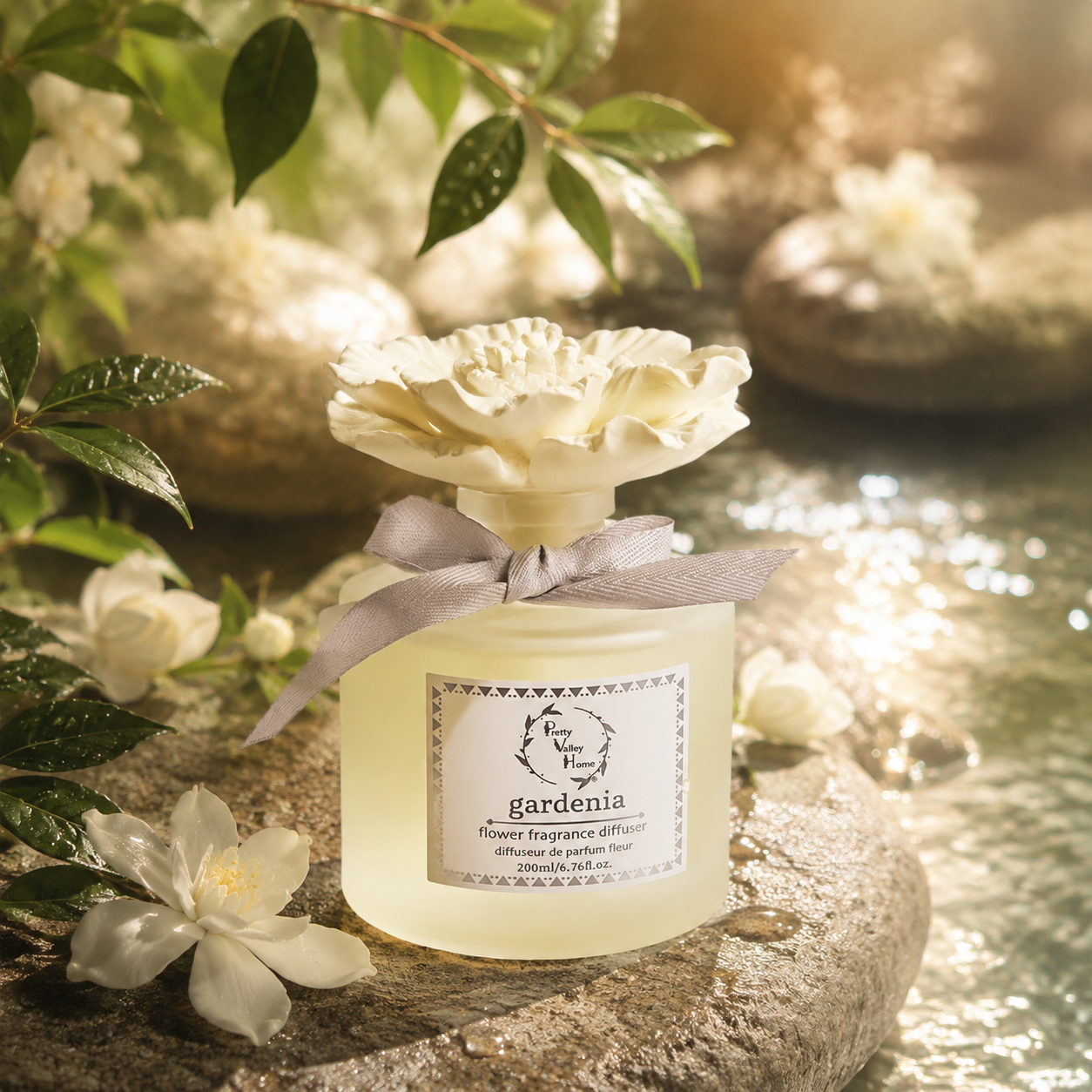 Pretty Valley Home Yellow Ceramic Flower Diffuser Gift Set – Gardenia Scent, 200ml Handmade Reed Diffuser & Elegant Floral Gift for Her