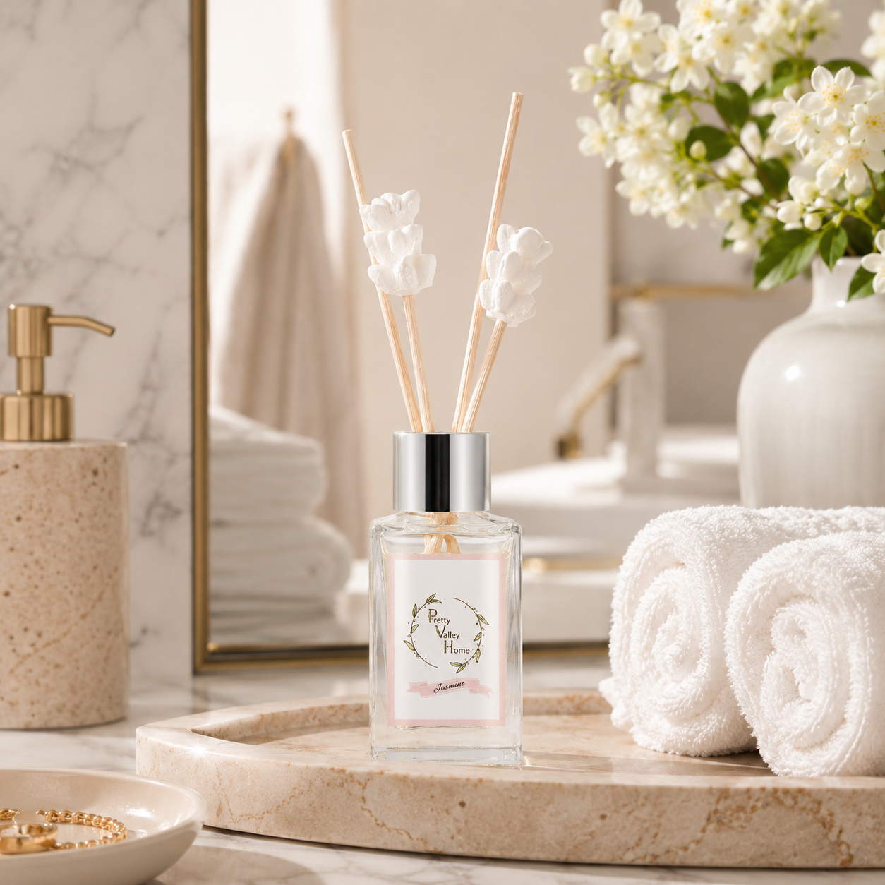 Pretty Valley Home Mini Flower Diffuser White Jasmine 30ml