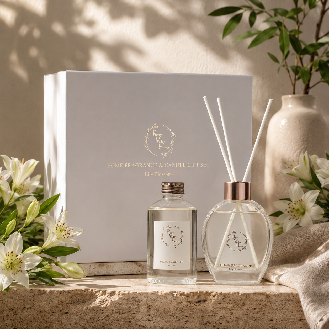 Pretty Valley Home Home Fragrance Diffuser Lily Blossoms & Refill Gift Box Set