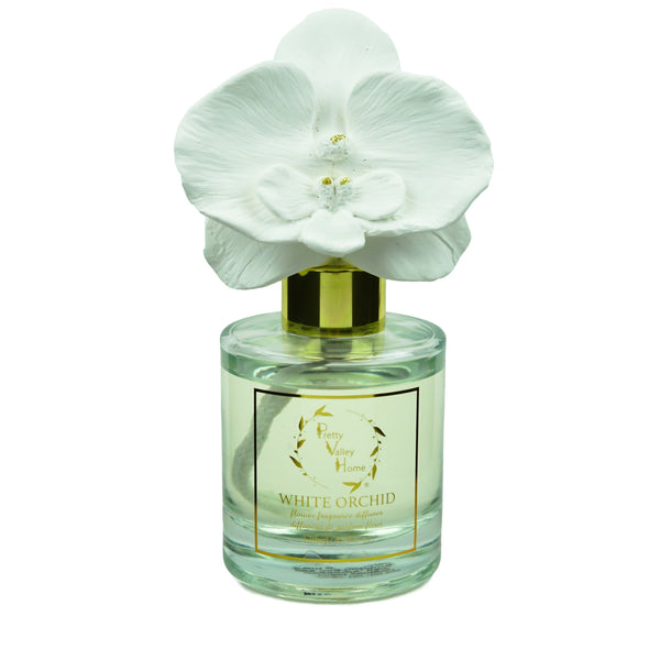 Ceramic Orchid Flower Fragrance Diffuser Set White Orchid 1439