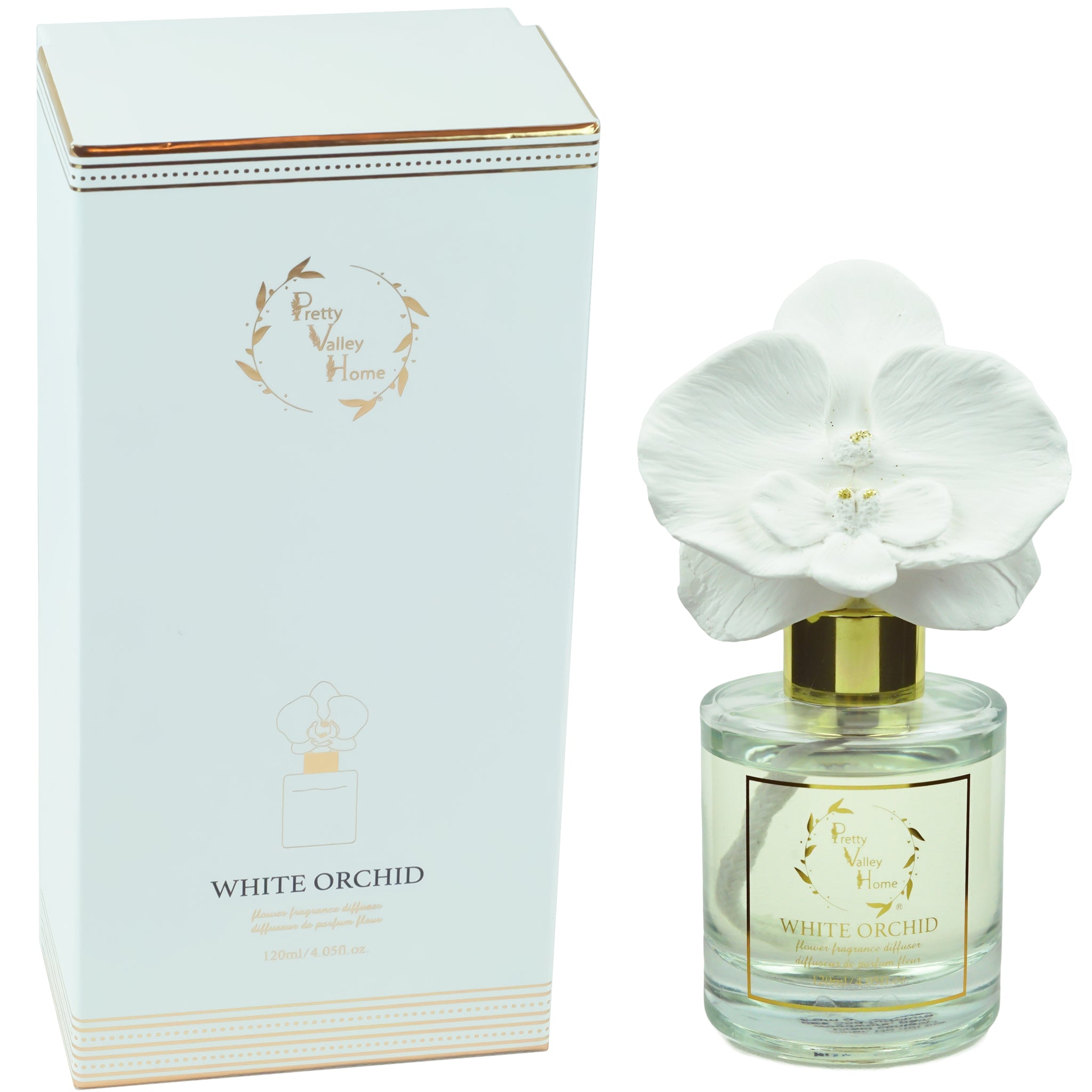 Ceramic Orchid Flower Fragrance Diffuser Set White Orchid 1439