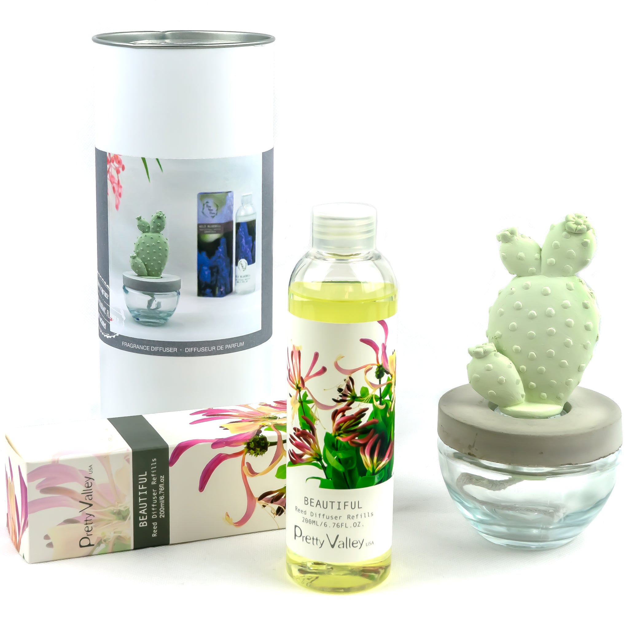 Bunny Ear Cactus Ceramic Flower Fragrance Diffuser Combo Beautiful 200ml DFC-BNY-9134