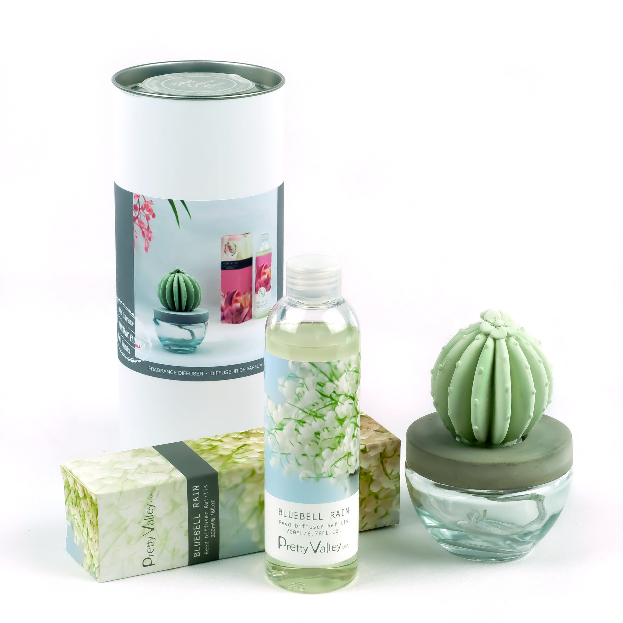 Barrel Cactus Ceramic Flower Fragrance Diffuser Combo Bluebell Rain 200ml DFC-BRL-9134