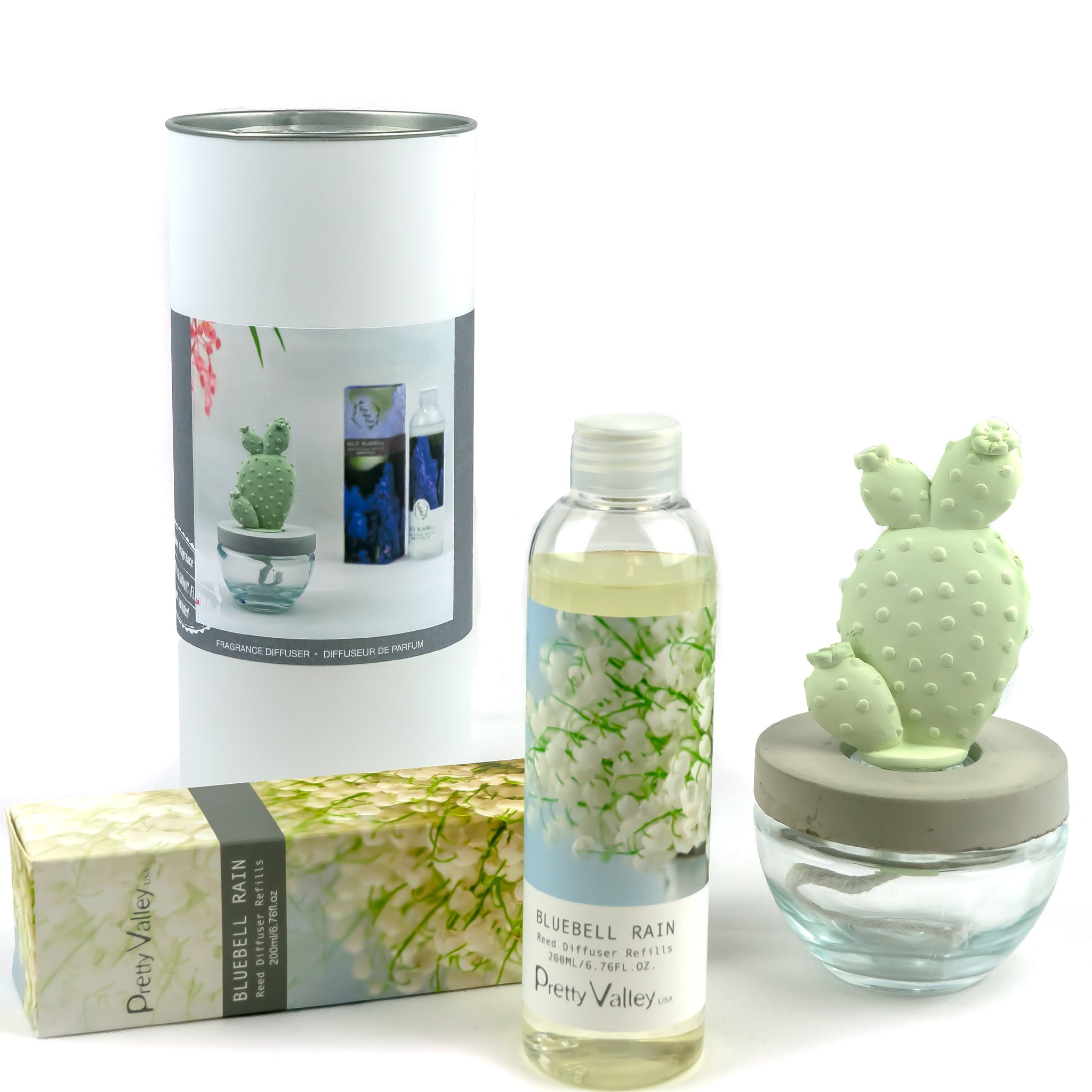 Bunny Ear Cactus Ceramic Flower Fragrance Diffuser Combo Bluebell Rain 200ml DFC-BNY-9134