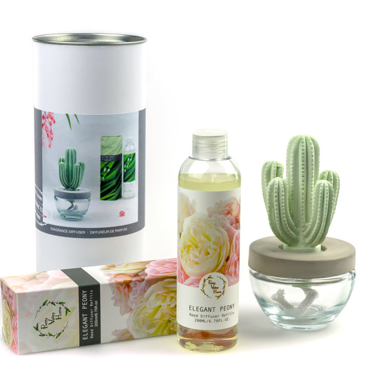 Pretty Valley Home Cactus Ceramic Flower Fragrance Diffuser Combo Elegant Peony 200ml