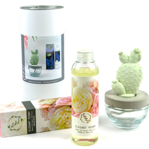 Bunny Ear Cactus Ceramic Flower Fragrance Diffuser Combo Elegant Peony 200ml DFC-BNY-9134