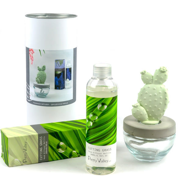 Bunny Ear Cactus Ceramic Flower Fragrance Diffuser Combo Cutting Grass 200ml DFC-BNY-9134