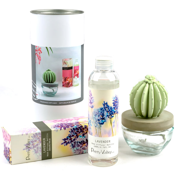 Barrel Cactus Ceramic Flower Fragrance Diffuser Combo Lavender 200ml DFC-BRL-9134