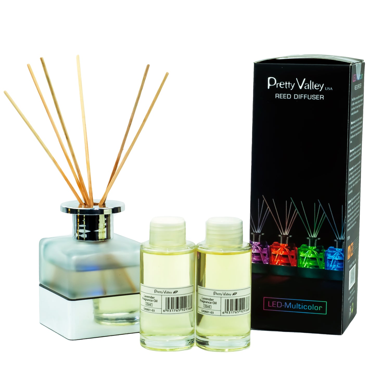 Pretty Valley Home LED Lighted Frosted Glass Reed Fragrance Diffuser Lavender 110ml