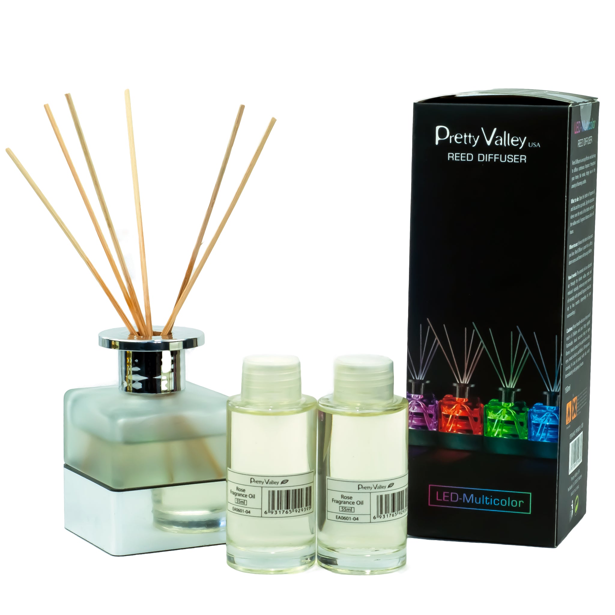 LED Lighted Frosted Glass Reed Fragrance Diffuser Rose 110ml PV9003L