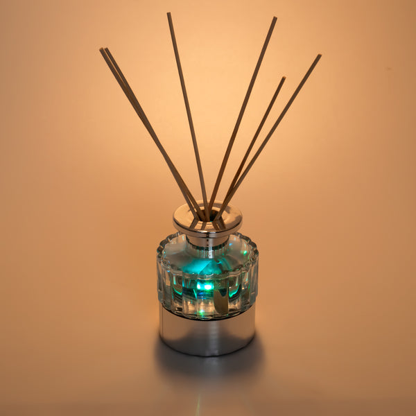 LED Lighted Clear Round Glass Reed Fragrance Diffuser Jasmine 110ml PV9000L