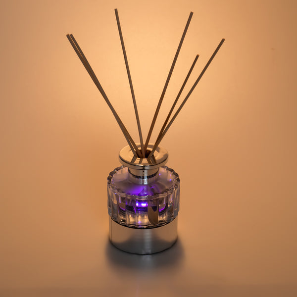 LED Lighted Clear Round Glass Reed Fragrance Diffuser Lavender 110ml PV9000L
