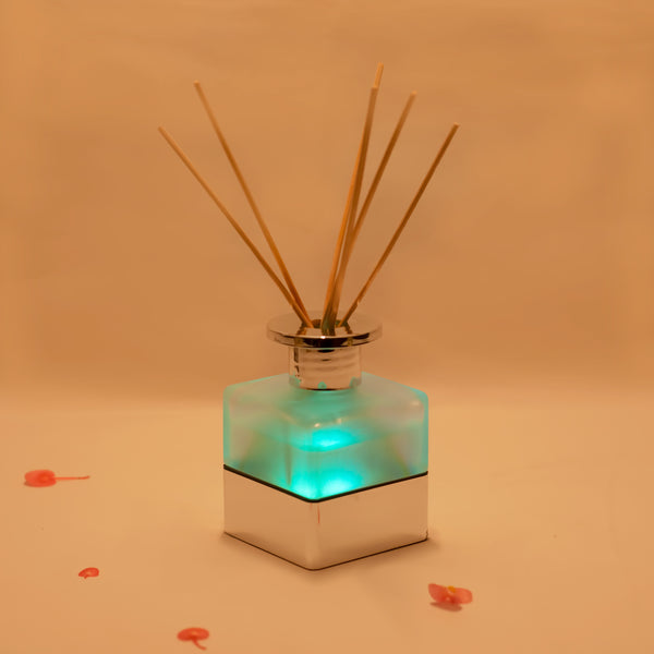 LED Lighted Frosted Glass Reed Fragrance Diffuser Rose 110ml PV9003L