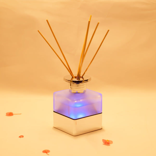 LED Lighted Frosted Glass Reed Fragrance Diffuser Rose 110ml PV9003L