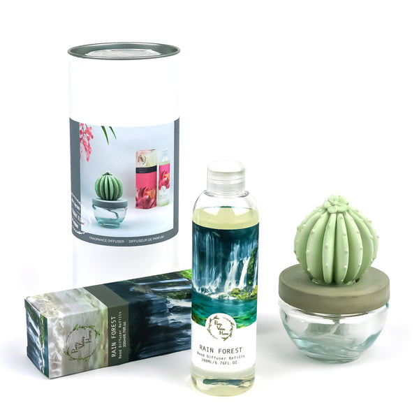 Barrel Cactus Ceramic Flower Fragrance Diffuser Combo Rain Forest 200ml DFC-BRL-9134