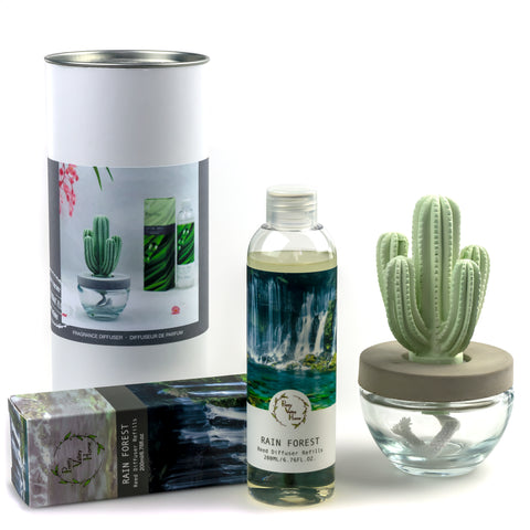 Cactus Ceramic Flower Fragrance Diffuser Combo Rain Forest 200ml DFC-CAC-9134