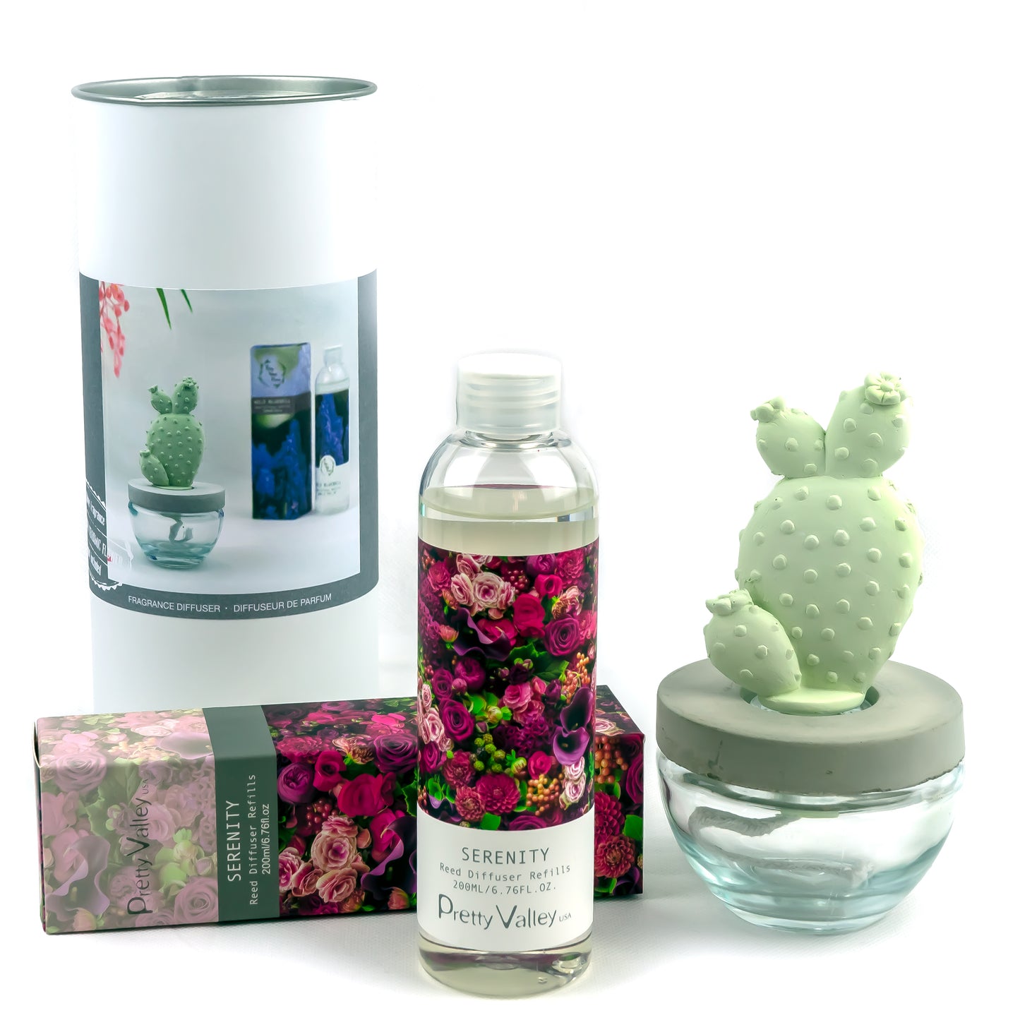 Bunny Ear Cactus Ceramic Flower Fragrance Diffuser Combo Serenity 200ml