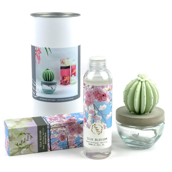 Barrel Cactus Ceramic Flower Fragrance Diffuser Combo Silk Blossom 200ml DFC-BRL-9134