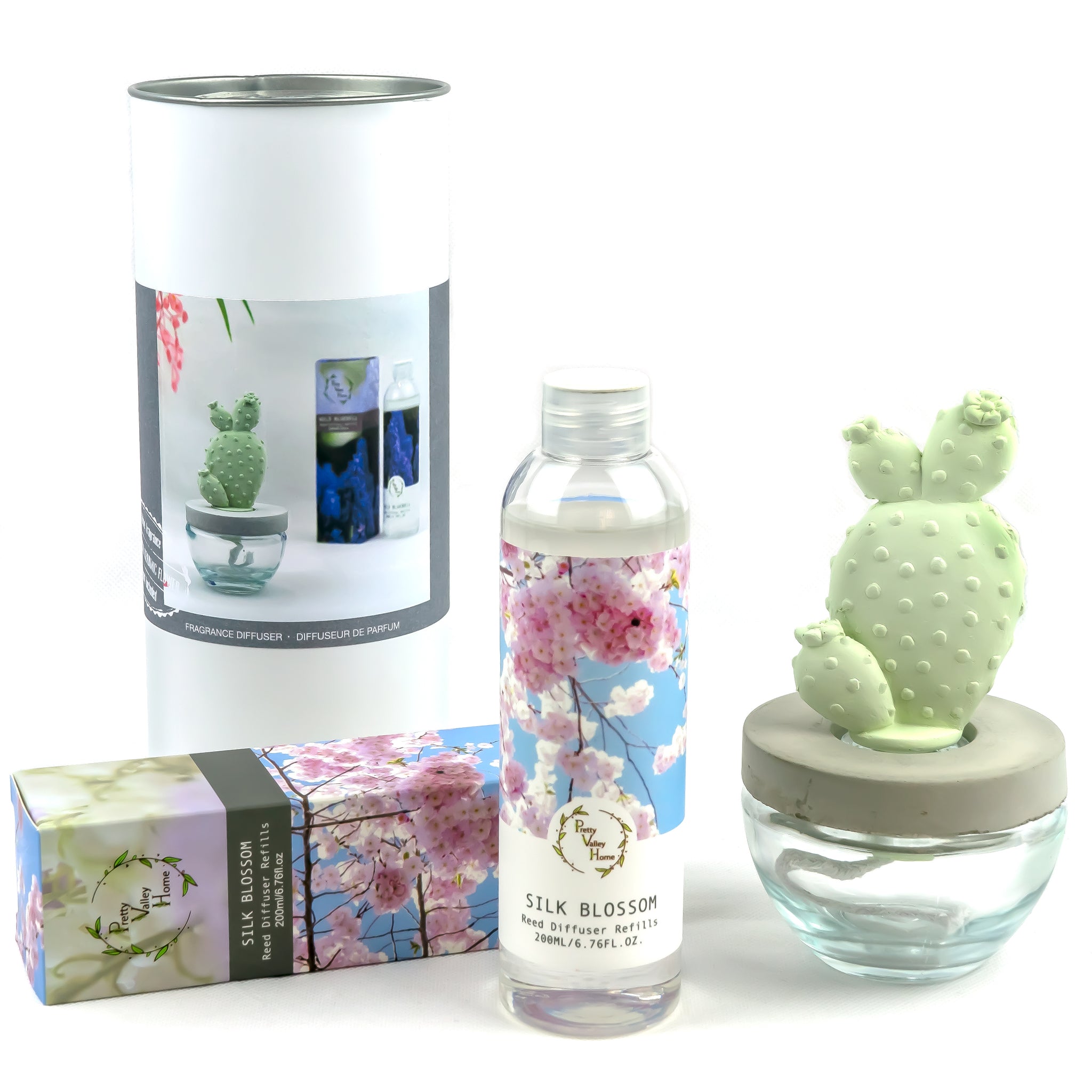 Bunny Ear Cactus Ceramic Flower Fragrance Diffuser Combo Silk Blossom 200ml DFC-BNY-9134