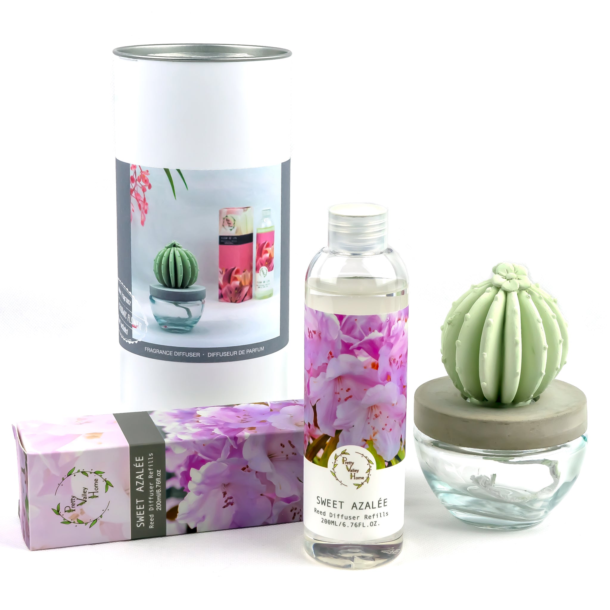 Barrel Cactus Ceramic Flower Fragrance Diffuser Combo Sweet Azalee 200ml DFC-BRL-9134