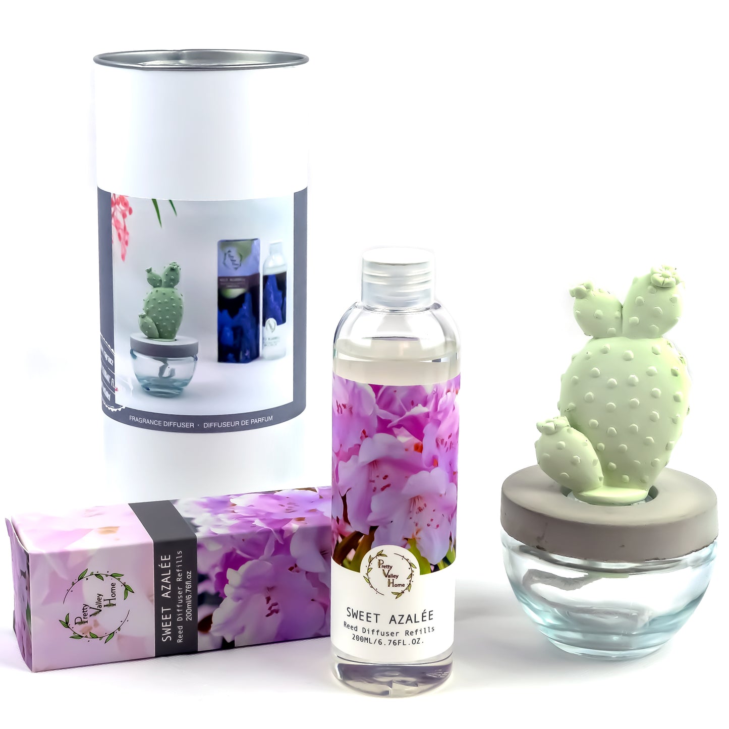 Bunny Ear Cactus Ceramic Flower Fragrance Diffuser Combo Sweet Azalee 200ml