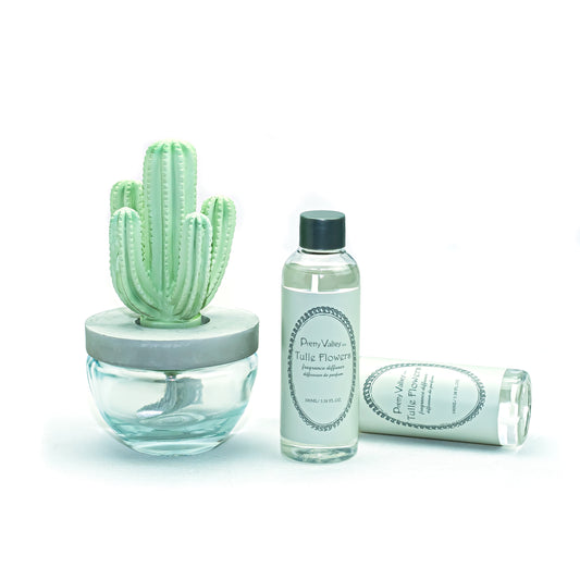 Pretty Valley Home Cactus Ceramic Flower Fragrance Diffuser Set Tulle Flowers 200ml