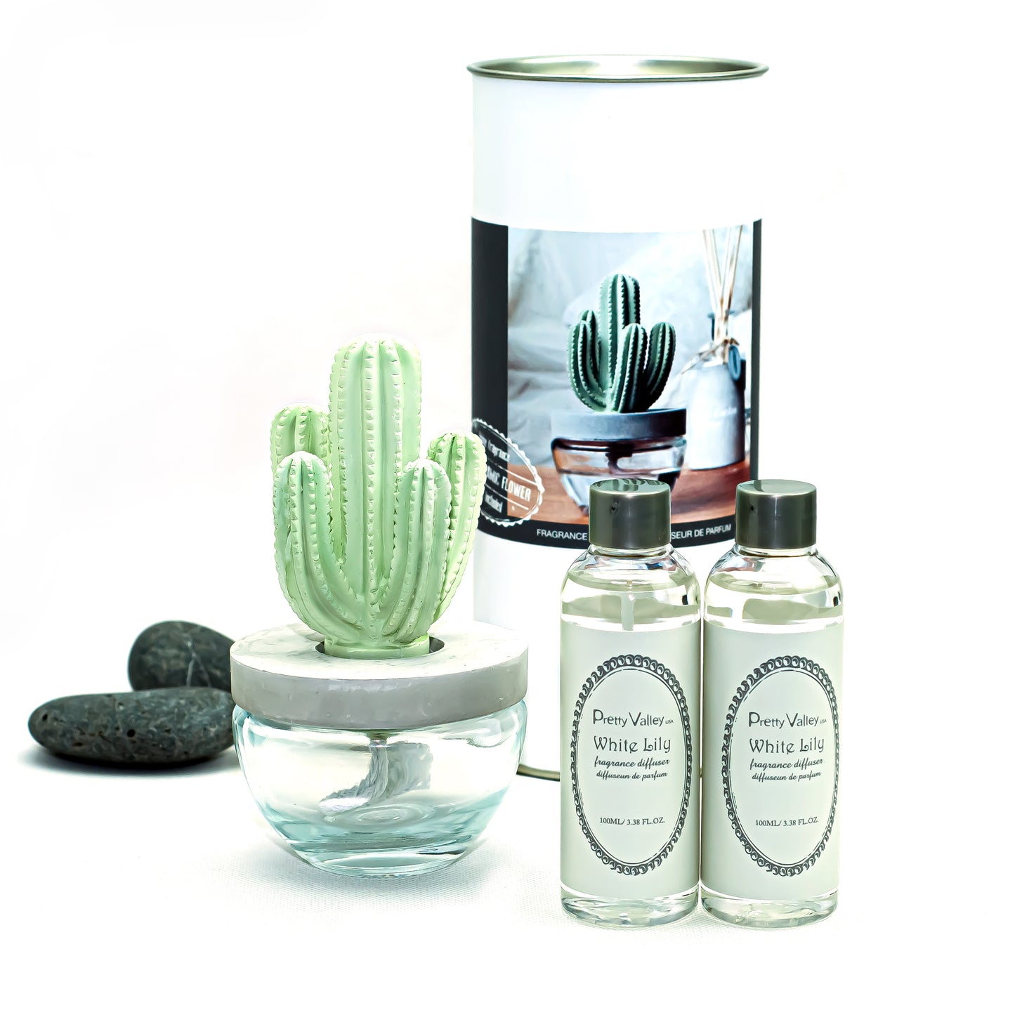 white lily diffuser Pretty Valley Home Cactus Ceramic Flower Fragrance Diffuser Set White – PrettyValleyHome
