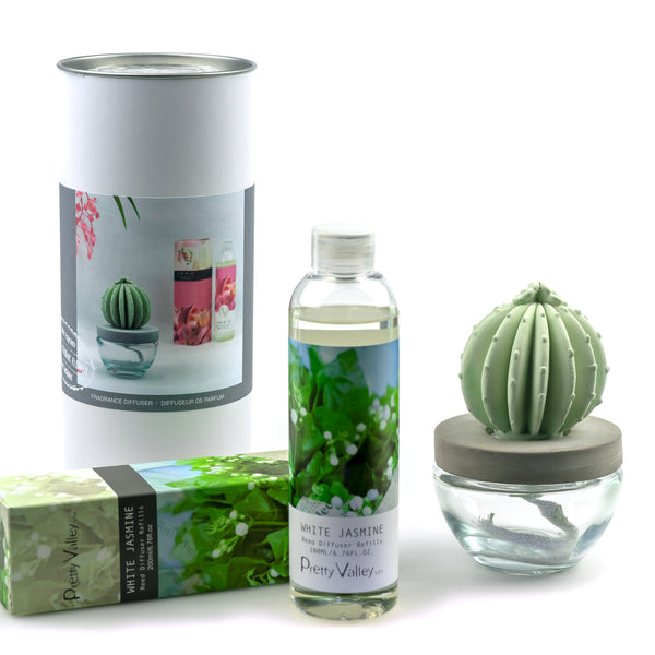 Barrel Cactus Ceramic Flower Fragrance Diffuser Combo White Jasmine 200ml DFC-BRL-9134