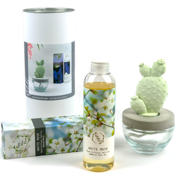 Bunny Ear Cactus Ceramic Flower Fragrance Diffuser Combo White Musk 200ml DFC-BNY-9134