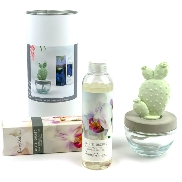 Bunny Ear Cactus Ceramic Flower Fragrance Diffuser Combo White Orchid 200ml DFC-BNY-9134